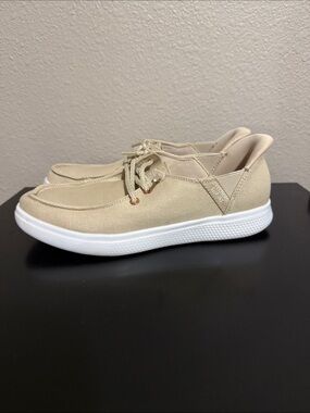 BOBS from Skechers Women's Tan Canvas Slip-On Sneakers with White Sole